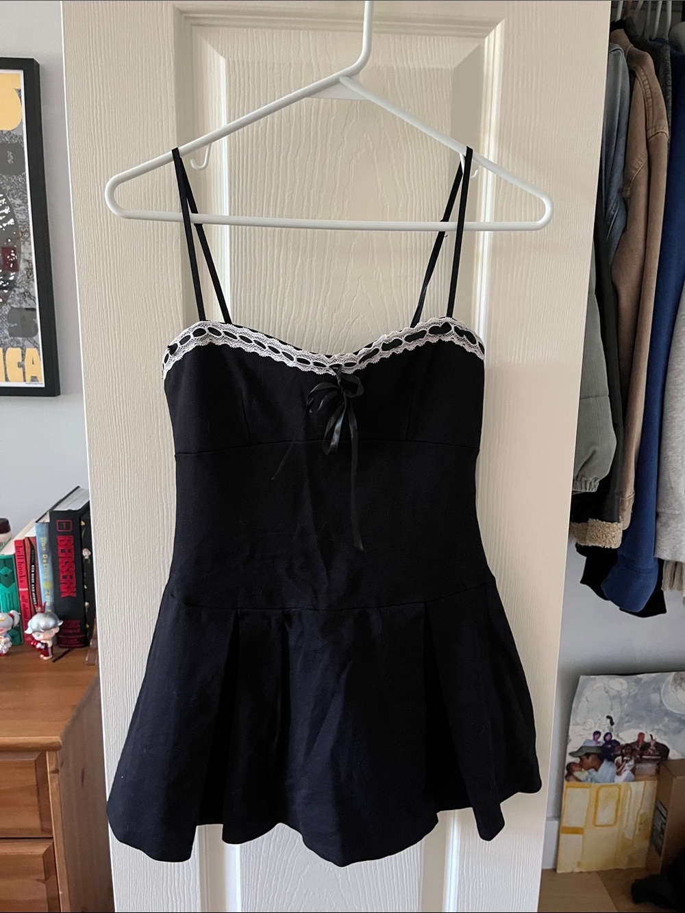 Black Lace-Trim Camisole Dress with Bow
